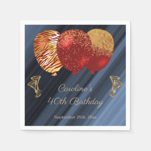 Glitter & Gold Red Balloons Birthday Napkins