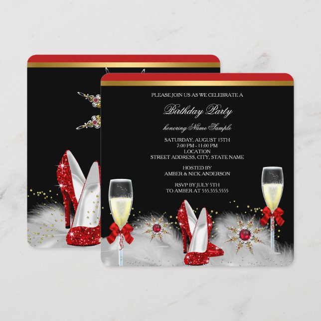 Glitter Gold Red Heels Black Silver Champagne 2 Invitation (Front/Back)