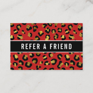 Glitter gold Red leopard Referral Customer Business Card