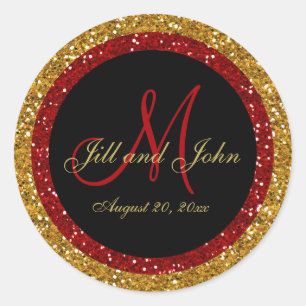Glitter Gold Red Wedding Monogram Seals Sticker