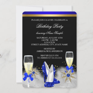 Glitter Gold Royal Blue Heels Black Champagne Invitation