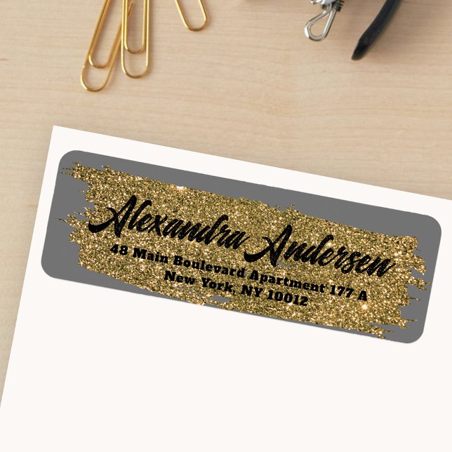 Glitter Gold Sparkly Brushstroke Return Address Label (Creator Uploaded)