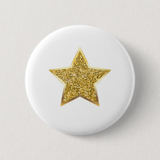 glitter gold star 6 cm round badge