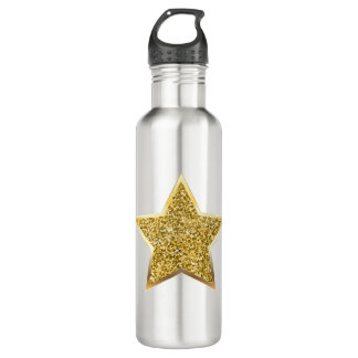 glitter gold star 710 ml water bottle