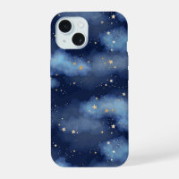 Glitter Gold Stars Dark Blue Sky Pattern
