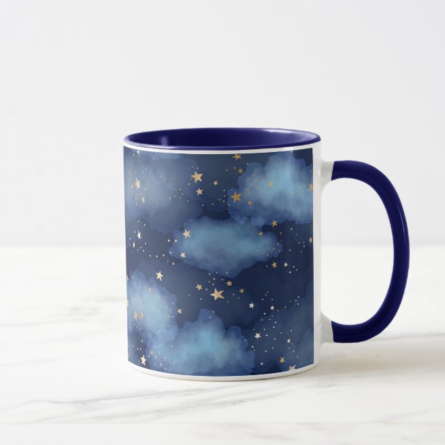 Glitter Gold Stars Dark Blue Sky Pattern Mug (Right)