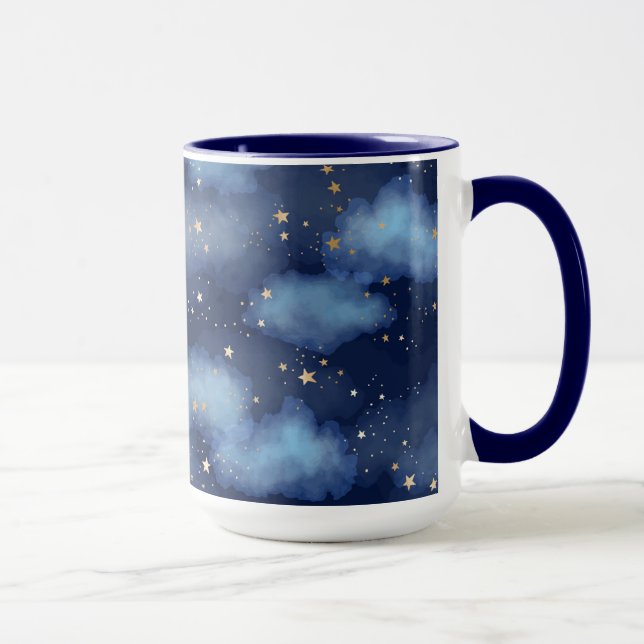 Glitter Gold Stars Dark Blue Sky Pattern Mug (Right)