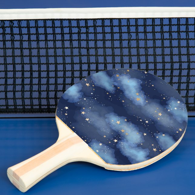 Glitter Gold Stars Dark Blue Sky Pattern Ping Pong Paddle (Insitu)