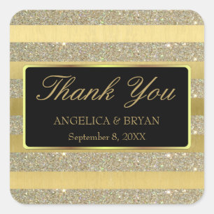 Glitter & Gold Stripes Wedding Thank You Sticker
