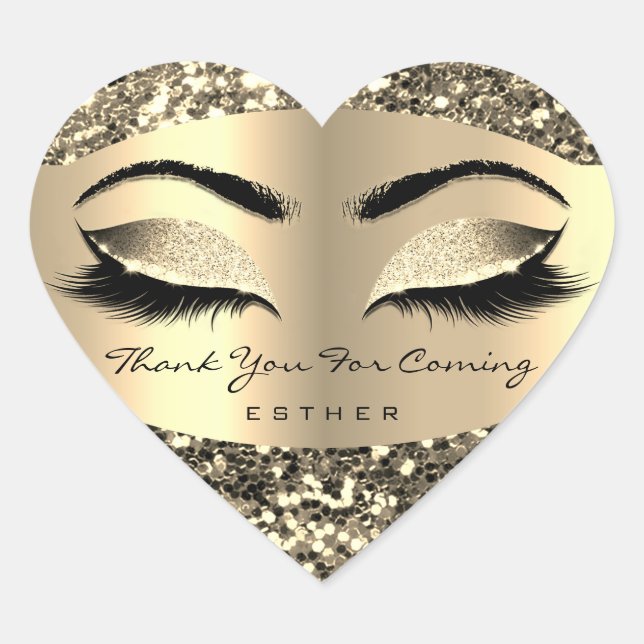 Glitter Gold Thank You For Coming Name Heart Heart Sticker (Front)