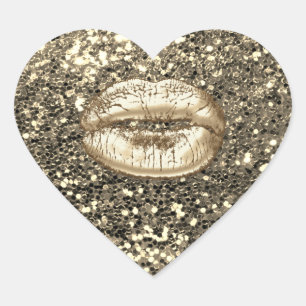 Glitter Gold Thank You Kiss Lips Metallic Heart Sticker