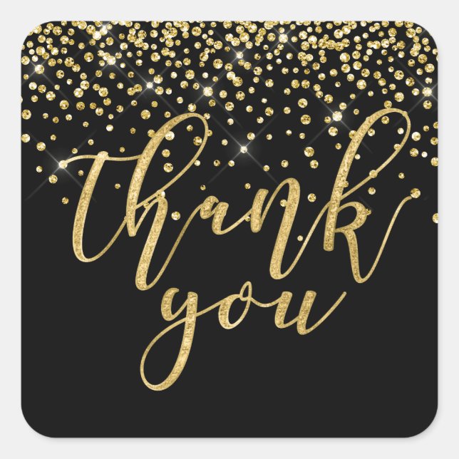 glitter gold thank you square sticker (Front)