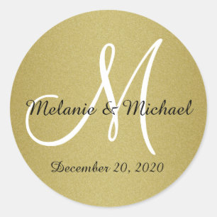 Glitter Gold Wedding Custom Monogram Stickers