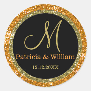 Glitter Gold Wedding Monogram Seals