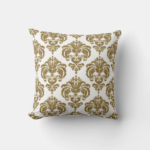Glitter Gold & White Damask Chic Modern Pattern Cushion