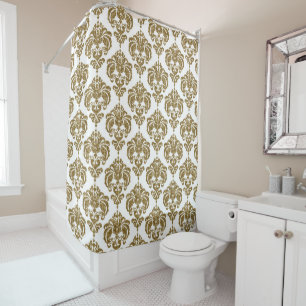 Glitter Gold & White Damask Chic Modern Pattern Shower Curtain