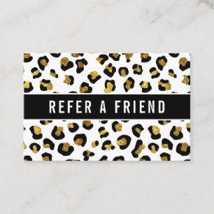 Glitter gold white leopard Salon Referral Customer Business Card