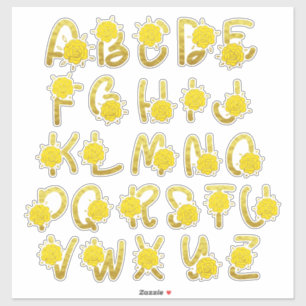 Glitter Gold Yellow Floral Monogram A to Z Letters