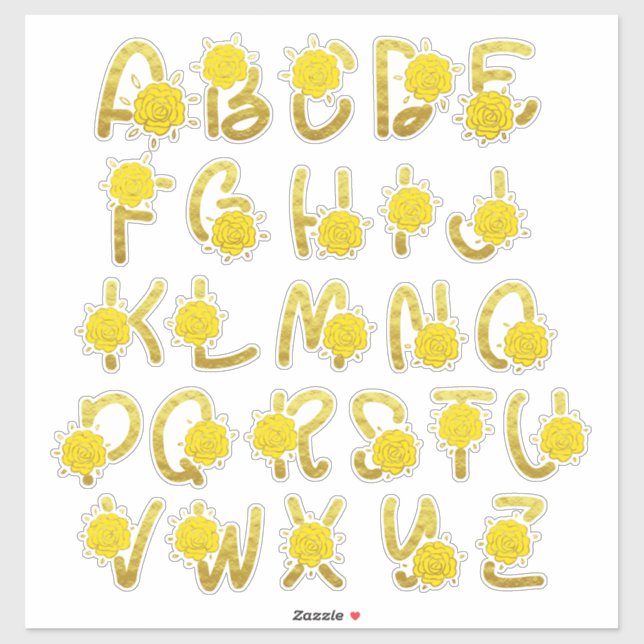 Glitter Gold Yellow Floral Monogram A to Z Letters (Sheet)