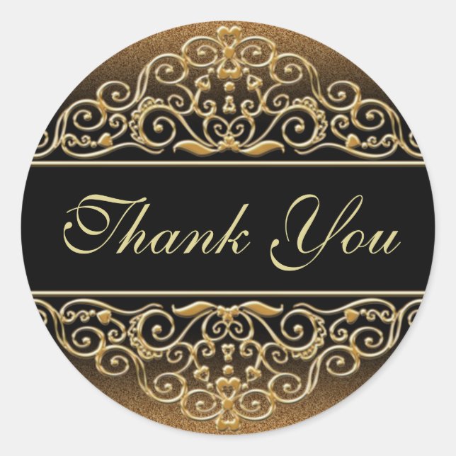 Glitter Golden Thank You Classic Round Sticker (Front)