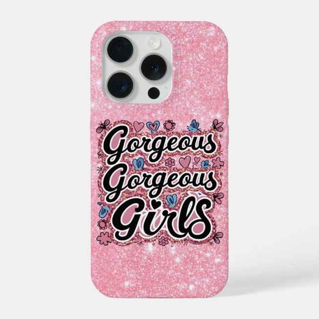 Glitter gorgeous girls doodle iPhone case (Back)