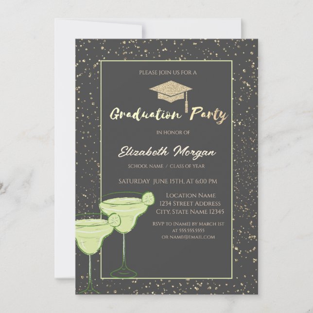 Glitter Grad Cap,Confetti,Martini Invitation (Front)
