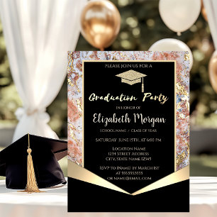 Glitter Grad Cap,Confetti Ombre Marble Graduation Invitation
