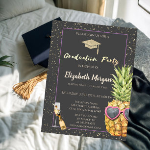 Glitter Grad Cap,Confetti,Wine,Cool Pineapple  Invitation