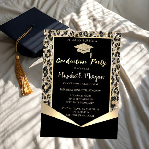 Glitter Grad Cap,Glitter Leopard Graduation  Invitation