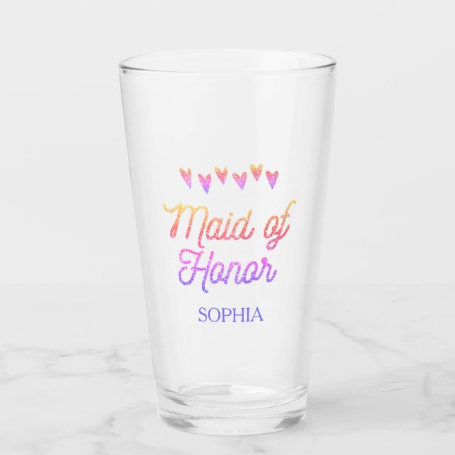 Glitter Gradation Heart Maid of Honour Glass (Front)