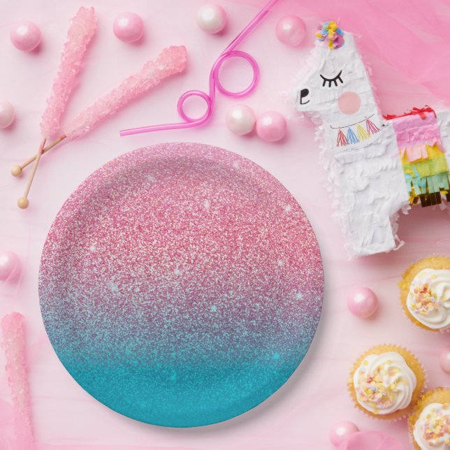 Glitter Gradient Pink Paper Plate (Party)