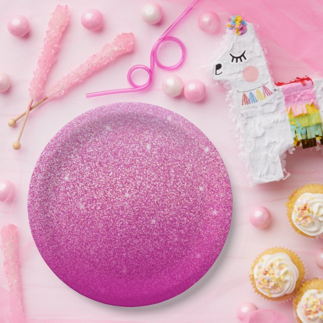 Glitter Gradient Pink Paper Plate (Party)