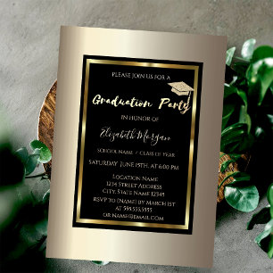 Glitter Graduation Cap Champagne Graduation Invitation