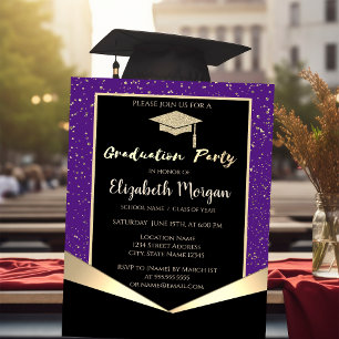 Glitter Graduation Cap,Confetti Violet Graduation  Invitation