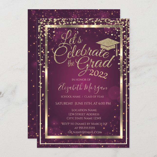 Glitter Graduation Cap Diamonds Stars Graduation   Invitation (Front/Back)