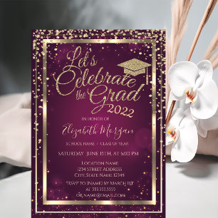 Glitter Graduation Cap Diamonds Stars Graduation Invitation