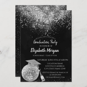 Glitter Graduation Cap,Disco Ball Confetti, Wine Invitation