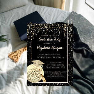 Glitter Graduation Cap,Disco Ball Confetti, Wine Invitation
