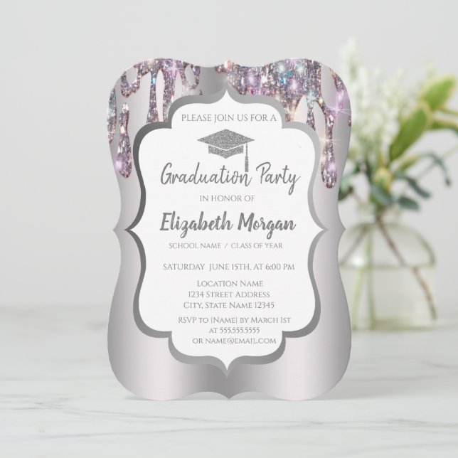 Glitter Graduation Cap,Drips Graduation  Invitation (Standing Front)
