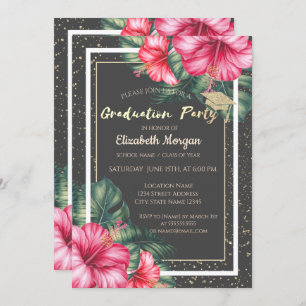 Glitter Graduation Cap,Hibiscus,Confetti Grad Invitation