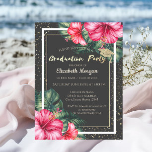 Glitter Graduation Cap,Hibiscus,Confetti Grad Invitation