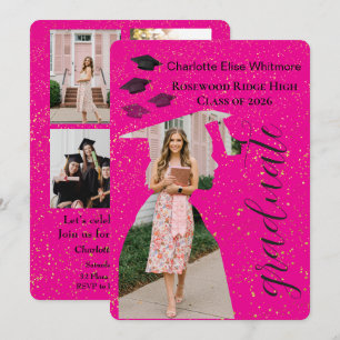 Glitter Graduation Invitation Card with Photos 