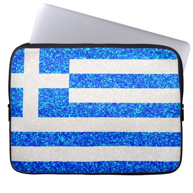 Glitter Greece flag laptop sleeve (Front)