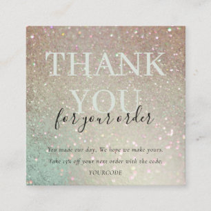 Glitter Green Pink Aqua Shiny Thank You For Order Square Business Card