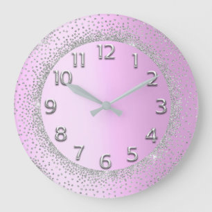 Glitter Grey Pink Gold Numbers Blush Beauty Lux Large Clock