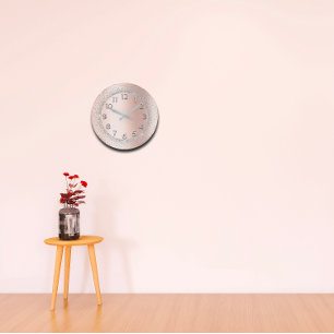 Glitter Grey Rose Gold Numbers Blush Beauty Lux Large Clock