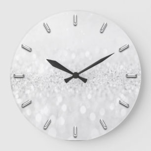 Glitter Grey Silver Gray Monochrome Metallic Lux Large Clock