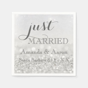 Glitter Grey White Simple Classic Just Married Napkin