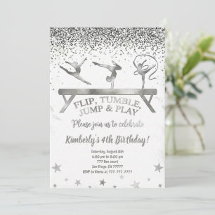 Glitter Gymnastic Kids Birthday Invitation