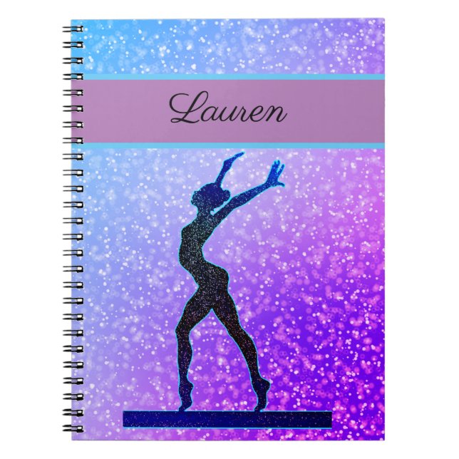 Glitter Gymnastics Beam Blue and Purple Notebook (Front)